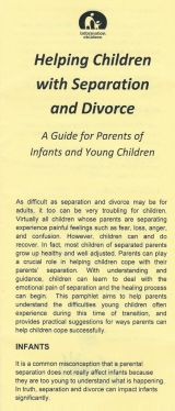 <h5>HELPING YOUNG CHILDREN COPE WITH SEPARATION/DIVORCE</h5><p>Concerns with infants. Concerns with toddlers. Concerns with preschoolers. What parents can do to help their child adjust.</p>