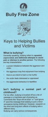 <h5>BULLY FREE ZONE: KEYS TO HELPING BULLIES AND VICTIMS</h5><p>What is bullying? Isn’t bullying a normal part of childhood? Are there different types of bullying? What kinds of children are victims?</p>